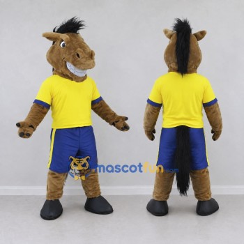 Custom Brown and Yellow Horse in Sportswear Mascot Costume Adult Full Body Suit for Sports Events