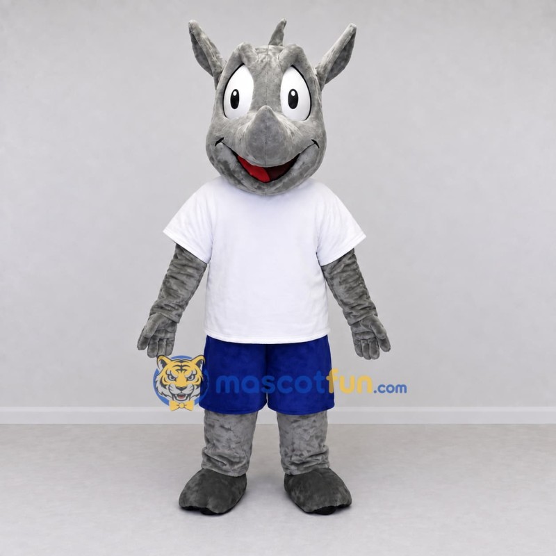 Custom Gray and Blue Rhinoceros in Sportswear Mascot Costume Adult Full Body Suit for Sports Events Custom Gray and Blue Rhinoceros in Sportswear Mascot Costume Adult Full Body Suit for Sports Events
