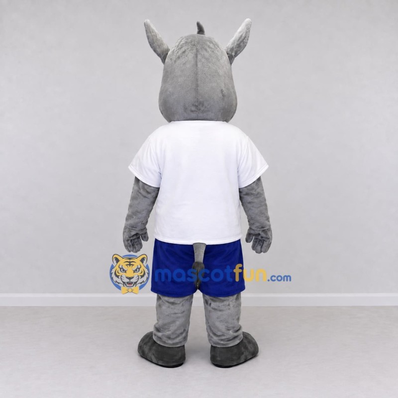 Custom Gray and Blue Rhinoceros in Sportswear Mascot Costume Adult Full Body Suit for Sports Events Custom Gray and Blue Rhinoceros in Sportswear Mascot Costume Adult Full Body Suit for Sports Events
