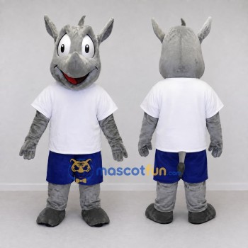 Custom Gray and Blue Rhinoceros in Sportswear Mascot Costume Adult Full Body Suit for Sports Events