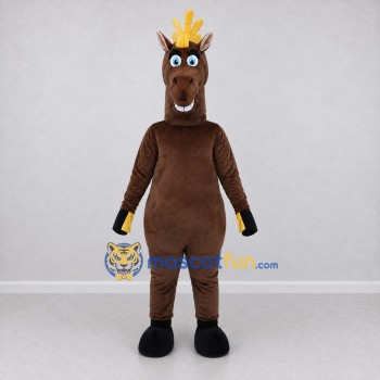 Custom Brown and Yellow Horse with a Spiky Mane Mascot Costume Adult Full Body Suit for Theme Parties