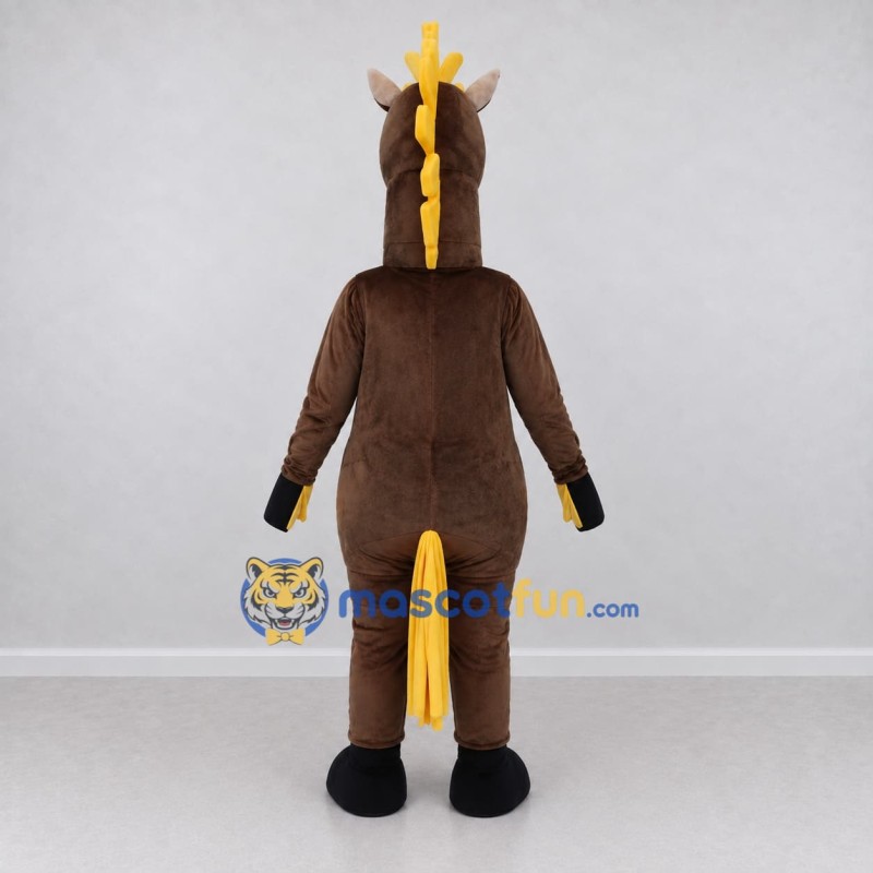 Custom Brown and Yellow Horse with a Spiky Mane Mascot Costume Adult Full Body Suit for Theme Parties