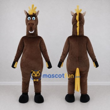 Custom Brown and Yellow Horse with a Spiky Mane Mascot Costume Adult Full Body Suit for Theme Parties