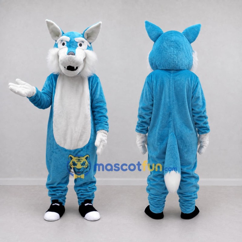Custom Blue and White Fox Character Mascot Costume Adult Full Body Suit for School Events Custom Blue and White Fox Character Mascot Costume Adult Full Body Suit for School Events