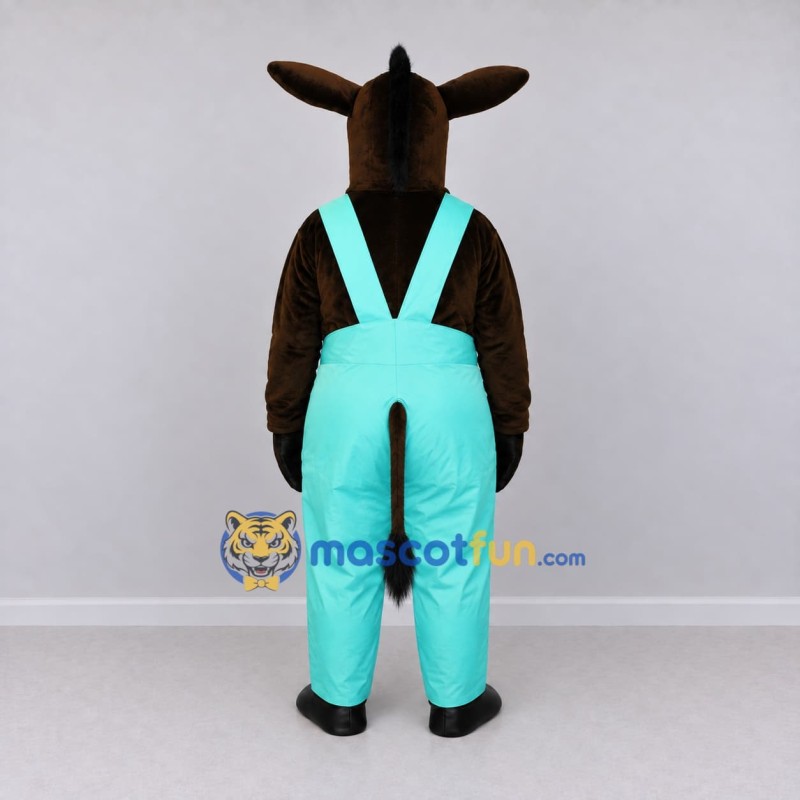 Custom Brown and Turquoise Donkey in Overalls Mascot Costume Adult Full Body Suit for Farm Events Custom Brown and Turquoise Donkey in Overalls Mascot Costume Adult Full Body Suit for Farm Events