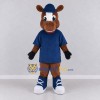 Custom Brown and Navy Blue Horse in a T-Shirt and Cap Mascot Costume Adult Full Body Suit for School Events Custom Brown and Navy Blue Horse in a T-Shirt and Cap Mascot Costume Adult Full Body Suit for School Events