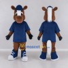 Custom Brown and Navy Blue Horse in a T-Shirt and Cap Mascot Costume Adult Full Body Suit for School Events Custom Brown and Navy Blue Horse in a T-Shirt and Cap Mascot Costume Adult Full Body Suit for School Events