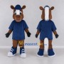Custom Brown and Navy Blue Horse in a T-Shirt and Cap Mascot Costume Adult Full Body Suit for School Events