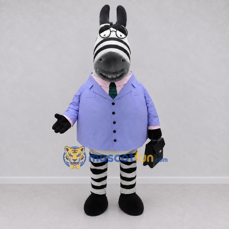 Custom Black and Lavender Zebra in a Suit Jacket Mascot Costume Adult Full Body Suit for Theme Parties Custom Black and Lavender Zebra in a Suit Jacket Mascot Costume Adult Full Body Suit for Theme Parties