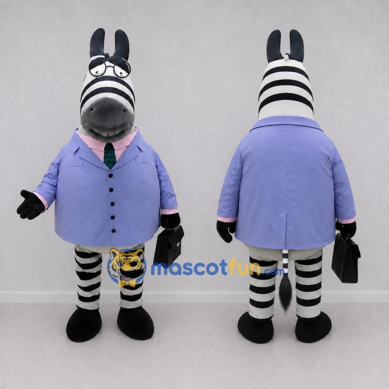 Custom Black and Lavender Zebra in a Suit Jacket Mascot Costume Adult Full Body Suit for Theme Parties Custom Black and Lavender Zebra in a Suit Jacket Mascot Costume Adult Full Body Suit for Theme Parties