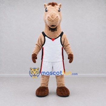 Custom Tan and White Horse in Basketball Sportswear Mascot Costume Adult Full Body Suit for Sports Events