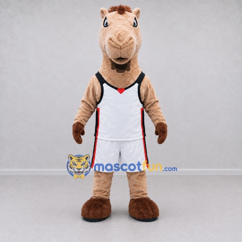 Custom Tan and White Horse in Basketball Sportswear Mascot Costume Adult Full Body Suit for Sports Events