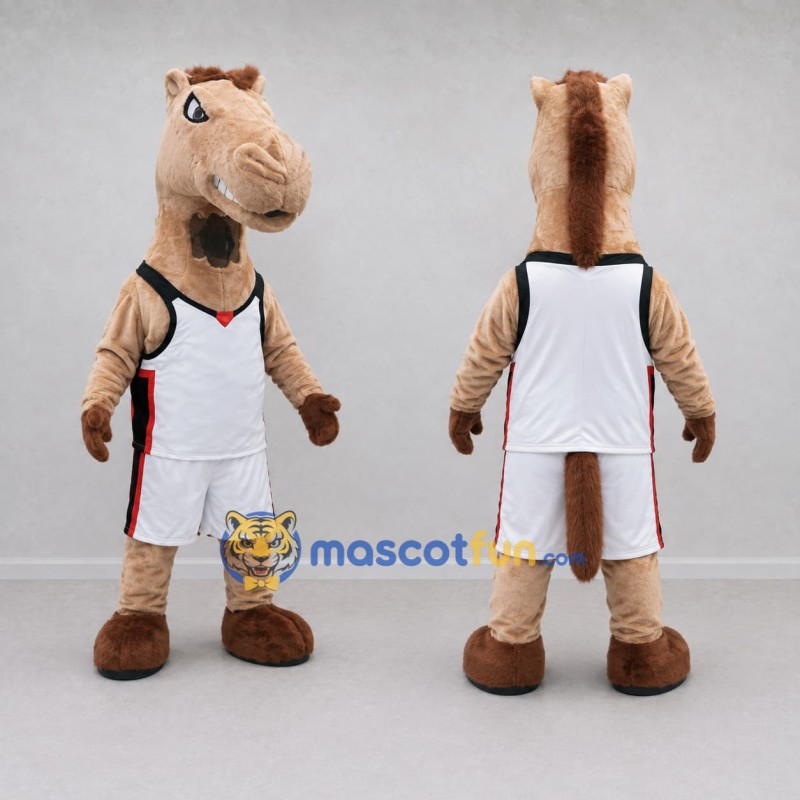 Custom Tan and White Horse in Basketball Sportswear Mascot Costume Adult Full Body Suit for Sports Events
