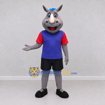 Custom Gray and Purple Rhinoceros in Sportswear Mascot Costume Adult Full Body Suit for Sports Events Custom Gray and Purple Rhinoceros in Sportswear Mascot Costume Adult Full Body Suit for Sports Events