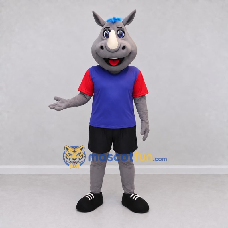 Custom Gray and Purple Rhinoceros in Sportswear Mascot Costume Adult Full Body Suit for Sports Events Custom Gray and Purple Rhinoceros in Sportswear Mascot Costume Adult Full Body Suit for Sports Events