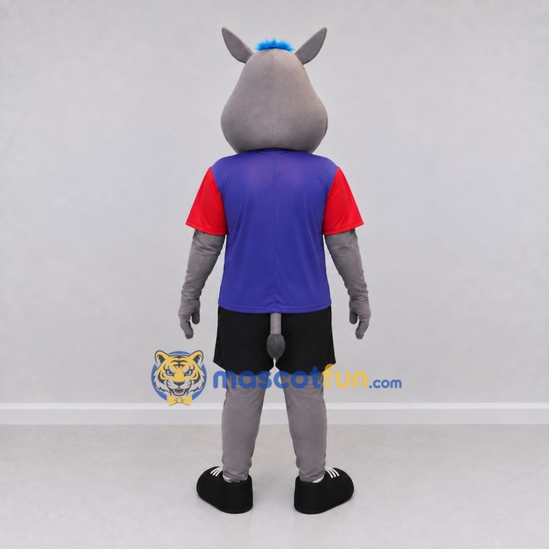 Custom Gray and Purple Rhinoceros in Sportswear Mascot Costume Adult Full Body Suit for Sports Events Custom Gray and Purple Rhinoceros in Sportswear Mascot Costume Adult Full Body Suit for Sports Events