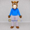 Custom Brown and Blue Horse in a Shirt and Pants Mascot Costume Adult Full Body Suit for School Events Custom Brown and Blue Horse in a Shirt and Pants Mascot Costume Adult Full Body Suit for School Events