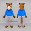 Custom Brown and Blue Horse in a Shirt and Pants Mascot Costume Adult Full Body Suit for School Events Custom Brown and Blue Horse in a Shirt and Pants Mascot Costume Adult Full Body Suit for School Events