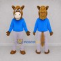 Custom Brown and Blue Horse in a Shirt and Pants Mascot Costume Adult Full Body Suit for School Events