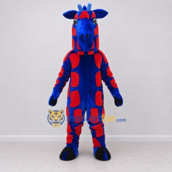 Custom Blue and Red Giraffe Mascot Costume Adult Full Body Suit for School Events Custom Blue and Red Giraffe Mascot Costume Adult Full Body Suit for School Events