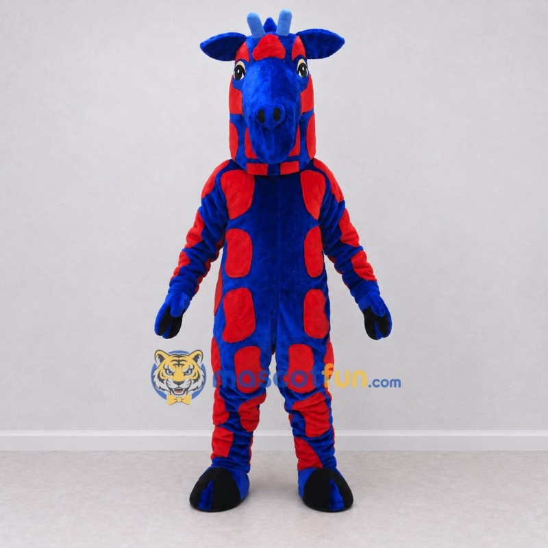 Custom Blue and Red Giraffe Mascot Costume Adult Full Body Suit for School Events Custom Blue and Red Giraffe Mascot Costume Adult Full Body Suit for School Events