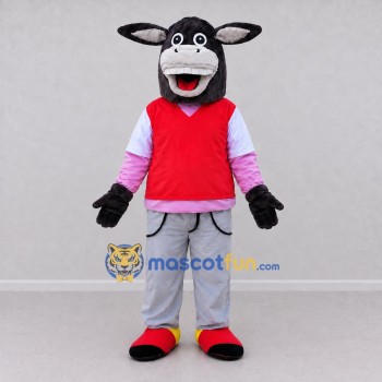 Custom Black and Red Donkey in a Vest and Pants Mascot Costume Adult Full Body Suit for School Events Custom Black and Red Donkey in a Vest and Pants Mascot Costume Adult Full Body Suit for School Events
