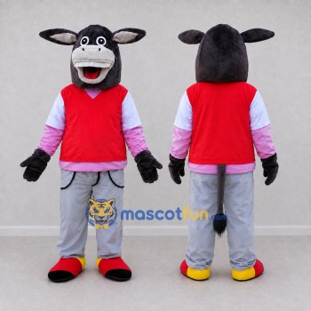 Custom Black and Red Donkey in a Vest and Pants Mascot Costume Adult Full Body Suit for School Events