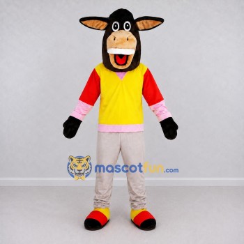 Custom Black and Yellow Donkey in a Vest and Pants Mascot Costume Adult Full Body Suit for School Events Custom Black and Yellow Donkey in a Vest and Pants Mascot Costume Adult Full Body Suit for School Events
