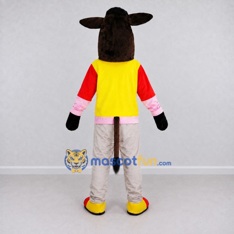 Custom Black and Yellow Donkey in a Vest and Pants Mascot Costume Adult Full Body Suit for School Events Custom Black and Yellow Donkey in a Vest and Pants Mascot Costume Adult Full Body Suit for School Events