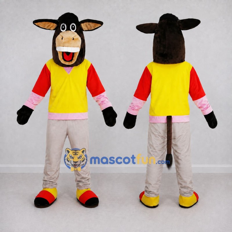 Custom Black and Yellow Donkey in a Vest and Pants Mascot Costume Adult Full Body Suit for School Events Custom Black and Yellow Donkey in a Vest and Pants Mascot Costume Adult Full Body Suit for School Events