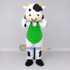 Custom Black and White Cow in a Green Apron Mascot Costume Adult Full Body Suit for Farm Events