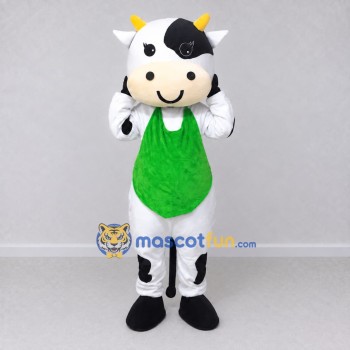 Custom Black and White Cow in a Green Apron Mascot Costume Adult Full Body Suit for Farm Events Custom Black and White Cow in a Green Apron Mascot Costume Adult Full Body Suit for Farm Events