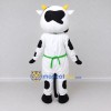 Custom Black and White Cow in a Green Apron Mascot Costume Adult Full Body Suit for Farm Events