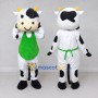Custom Black and White Cow in a Green Apron Mascot Costume Adult Full Body Suit for Farm Events