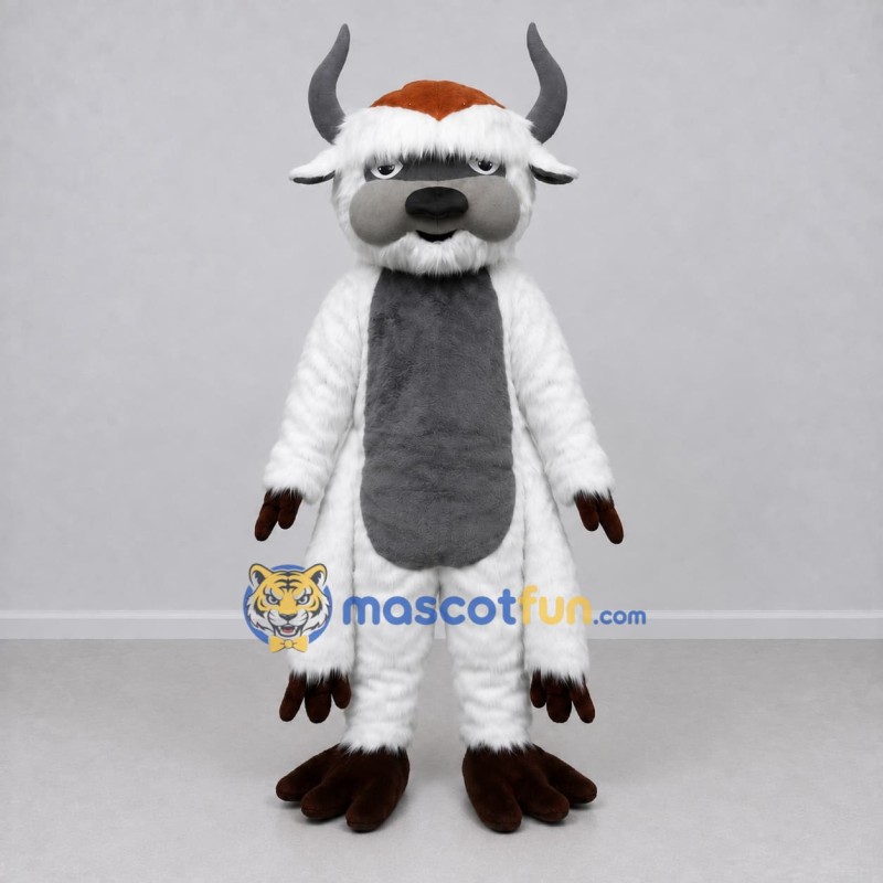 Custom White and Gray Horned Yeti Mascot Costume Adult Full Body Suit for Theme Parties Custom White and Gray Horned Yeti Mascot Costume Adult Full Body Suit for Theme Parties