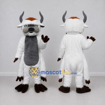 Custom White and Gray Horned Yeti Mascot Costume Adult Full Body Suit for Theme Parties