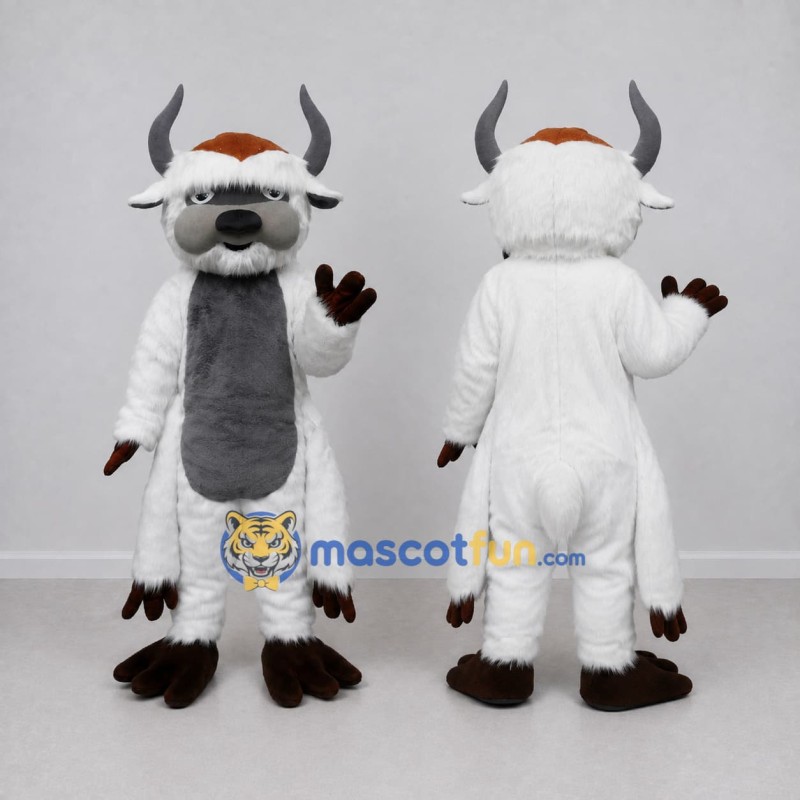 Custom White and Gray Horned Yeti Mascot Costume Adult Full Body Suit for Theme Parties Custom White and Gray Horned Yeti Mascot Costume Adult Full Body Suit for Theme Parties