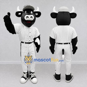 Custom Black and White Bull in a Baseball Uniform Mascot Costume Adult Full Body Suit for Sports Events