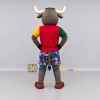 Custom Brown and Multicolor Bull in a T-Shirt and Floral Shorts Mascot Costume Adult Full Body Suit for Summer Events Custom Brown and Multicolor Bull in a T-Shirt and Floral Shorts Mascot Costume Adult Full Body Suit for Summer Events