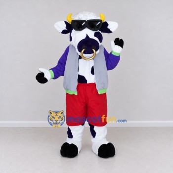 Custom Purple and White Bull in Sunglasses and a Vest Mascot Costume Adult Full Body Suit for Outdoor Events