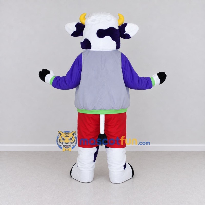 Custom Purple and White Bull in Sunglasses and a Vest Mascot Costume Adult Full Body Suit for Outdoor Events Custom Purple and White Bull in Sunglasses and a Vest Mascot Costume Adult Full Body Suit for Outdoor Events