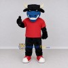 Custom Black and Red Bull in a T-Shirt Mascot Costume Adult Full Body Suit for Sports Events Custom Black and Red Bull in a T-Shirt Mascot Costume Adult Full Body Suit for Sports Events