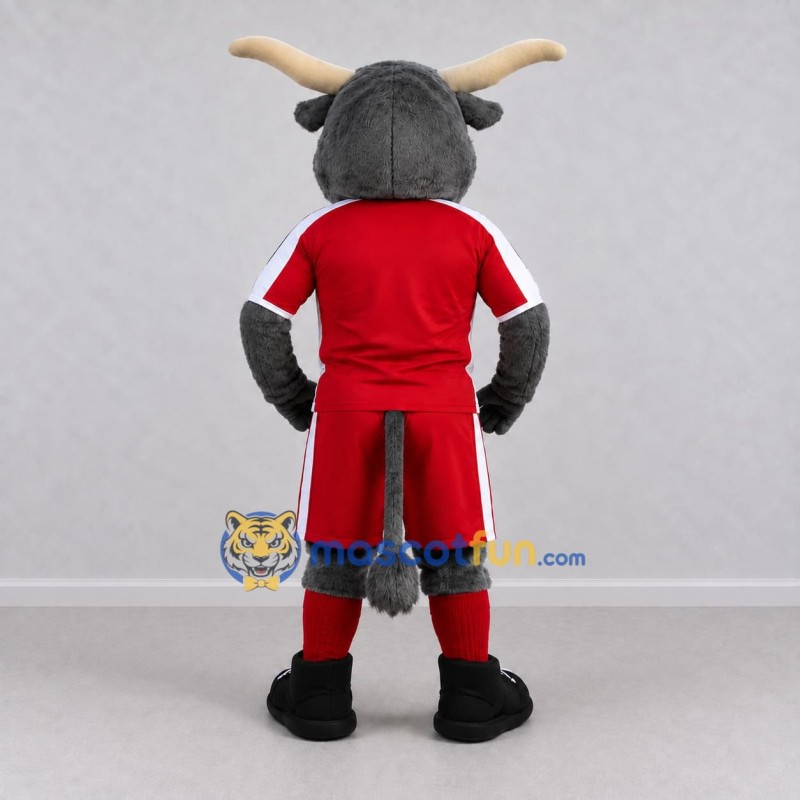 Custom Gray and Red Bull in Sportswear Mascot Costume Adult Full Body Suit for Sports Events Custom Gray and Red Bull in Sportswear Mascot Costume Adult Full Body Suit for Sports Events