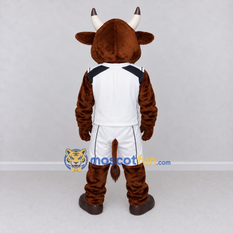 Custom Brown and White Bull in Sportswear Mascot Costume Adult Full Body Suit for Sports Events Custom Brown and White Bull in Sportswear Mascot Costume Adult Full Body Suit for Sports Events