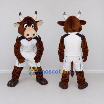 Custom Brown and White Bull in Sportswear Mascot Costume Adult Full Body Suit for Sports Events