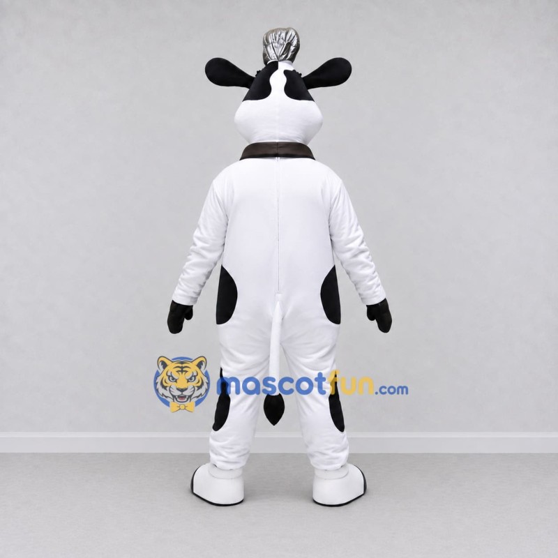 Custom Black and White Cow with a Bell and Hat Mascot Costume Adult Full Body Suit for Farm Events Custom Black and White Cow with a Bell and Hat Mascot Costume Adult Full Body Suit for Farm Events