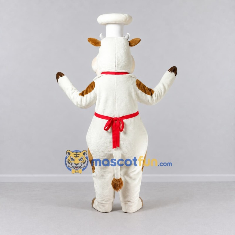 Custom Cream and Red Cow Chef Mascot Costume Adult Full Body Suit for Food Festivals Custom Cream and Red Cow Chef Mascot Costume Adult Full Body Suit for Food Festivals