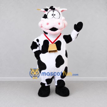 Custom Black and White Cow with a Bell Mascot Costume Adult Full Body Suit for Farm Events Custom Black and White Cow with a Bell Mascot Costume Adult Full Body Suit for Farm Events