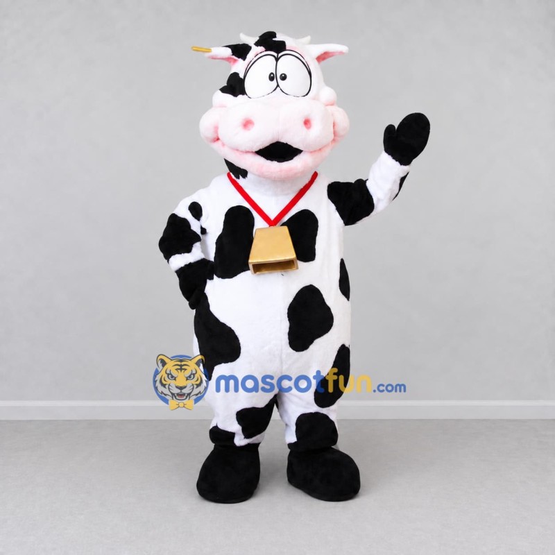 Custom Black and White Cow with a Bell Mascot Costume Adult Full Body Suit for Farm Events Custom Black and White Cow with a Bell Mascot Costume Adult Full Body Suit for Farm Events
