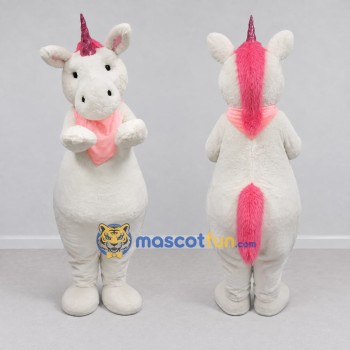Custom White and Pink Unicorn Mascot Costume Adult Full Body Suit for Theme Parties